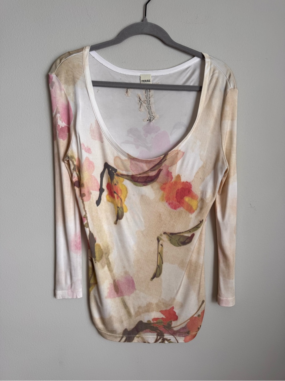 Vintage FERRE Floral Lounge Set 44 | Watercolor Print Top & Wide Leg Pants - Picture 4 of 16